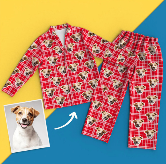 [受注制作] うちの子 ペット愛犬/愛猫の写真からつくるパジャマ オリジナルパジャマ 部屋着 前開き 寝巻 ナイトウェア 5枚目の画像