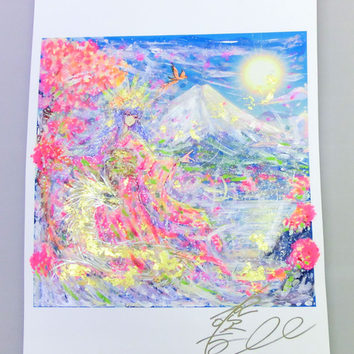 日本の女神」(B) 純金箔付 A3 パワーアート 富士山 龍 ドラゴン 絵画