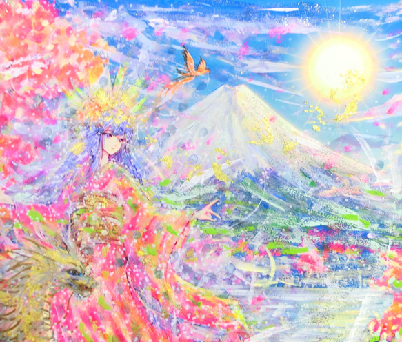 「日本の女神」(B) 純金箔付 Ａ3 パワーアート 富士山 龍 ドラゴン 3枚目の画像