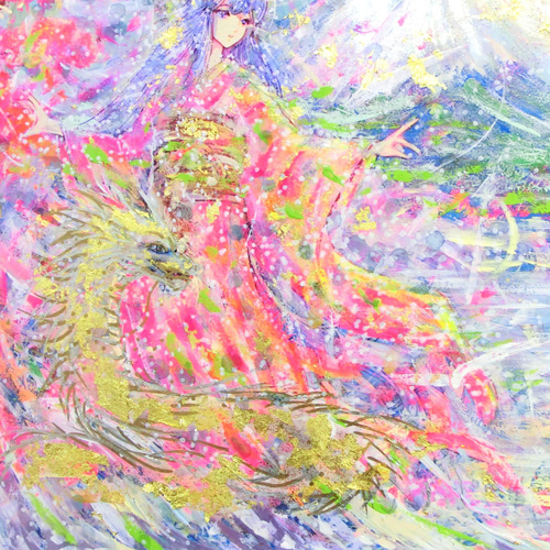 日本の女神」(B) 純金箔付 A3 パワーアート 富士山 龍 ドラゴン 絵画