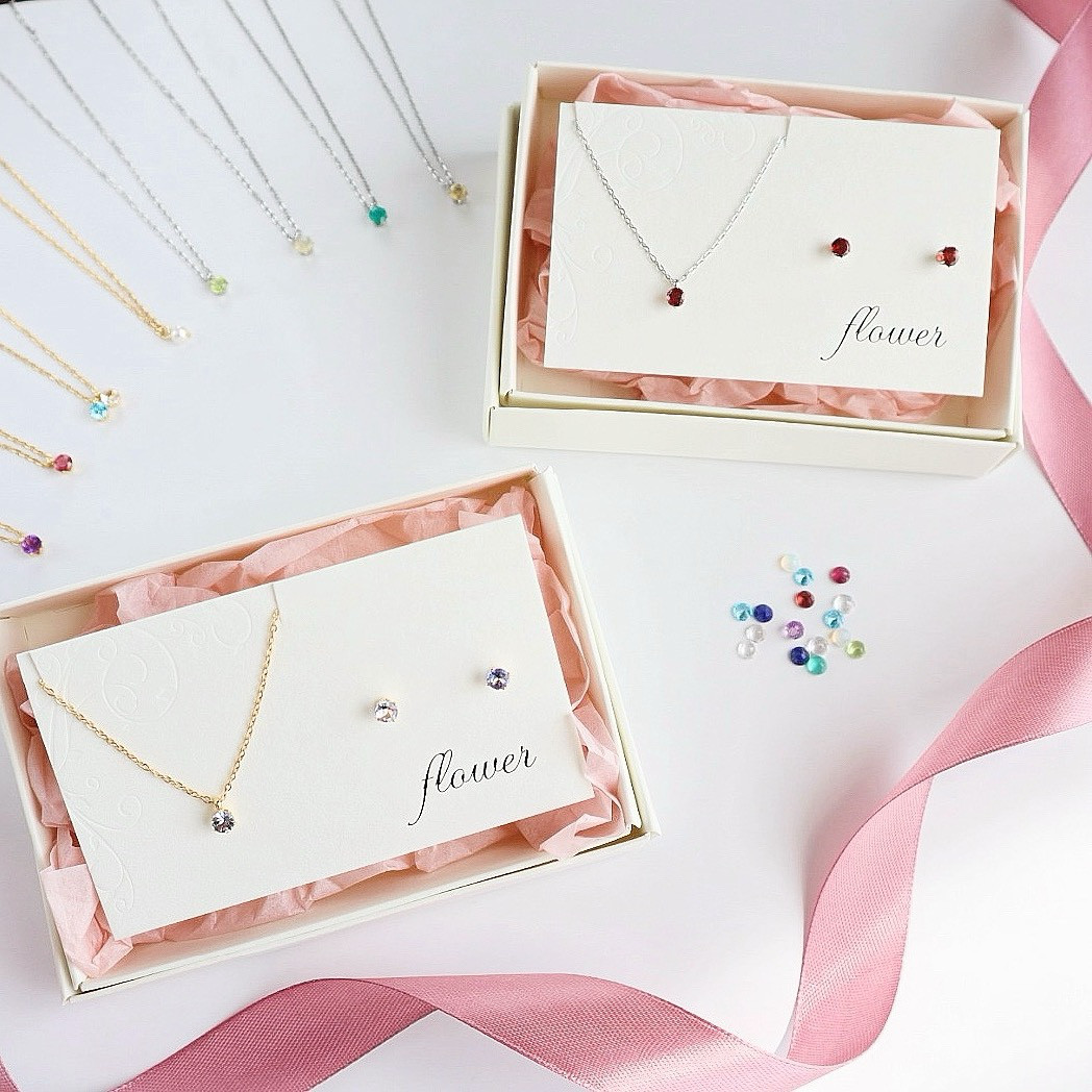 《誕生石が選べる》12ヶ月のピアス+ネックレス2点set 〜ステンレス製〜
