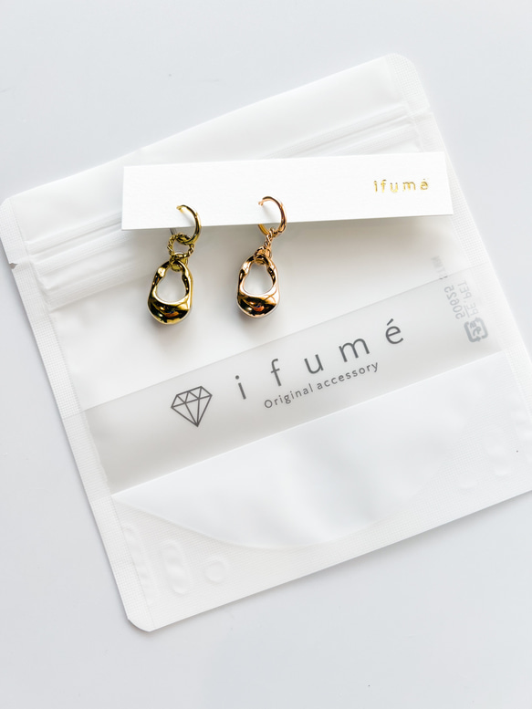 【ifumé】ゴロンとしたドロップのフープピアス＆イヤリング サージカルステンレス 金属アレルギー対応 SGOLD 7枚目の画像