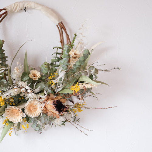 ナチュラルなウェディングリース＊リースブーケ＊ドライフラワーリース