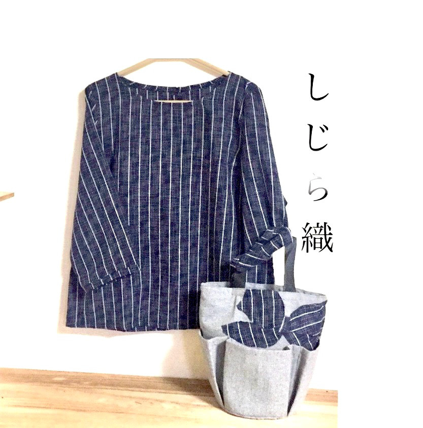 ブラウス　綿・しじら織　和風モダン♡  広めふっくら七分袖　春　夏