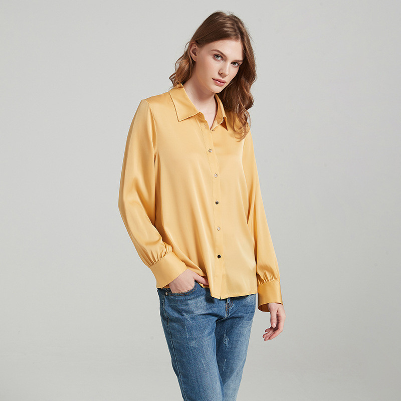 Chloe/シルクシアーブラウス、長袖、ゆったりめ34、マスタードイエロー Chloe/シルクシアーブラウス、長袖、ゆったりめ34、マスタードイエロー