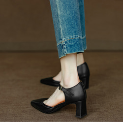 夏 サンダル パンプス アンクルストラップ 疲れない スクエアトゥ メリージェーン 甲ストラップ 仕事 おでかけ 本革 9枚目の画像