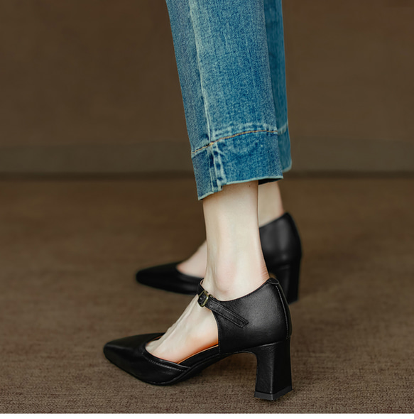 夏 サンダル パンプス アンクルストラップ 疲れない スクエアトゥ メリージェーン 甲ストラップ 仕事 おでかけ 本革 9枚目の画像