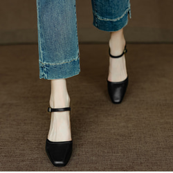 夏 サンダル パンプス アンクルストラップ 疲れない スクエアトゥ メリージェーン 甲ストラップ 仕事 おでかけ 本革 7枚目の画像