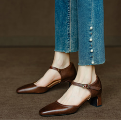 夏 サンダル パンプス アンクルストラップ 疲れない スクエアトゥ メリージェーン 甲ストラップ 仕事 おでかけ 本革 1枚目の画像