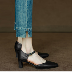 夏 サンダル パンプス アンクルストラップ 疲れない スクエアトゥ メリージェーン 甲ストラップ 仕事 おでかけ 本革 10枚目の画像