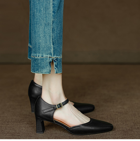 夏 サンダル パンプス アンクルストラップ 疲れない スクエアトゥ メリージェーン 甲ストラップ 仕事 おでかけ 本革 10枚目の画像