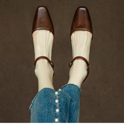 夏 サンダル パンプス アンクルストラップ 疲れない スクエアトゥ メリージェーン 甲ストラップ 仕事 おでかけ 本革 4枚目の画像