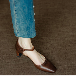 夏 サンダル パンプス アンクルストラップ 疲れない スクエアトゥ メリージェーン 甲ストラップ 仕事 おでかけ 本革 3枚目の画像