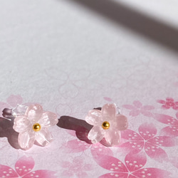 硝子桜の粒ピアス/イヤリング 3枚目の画像