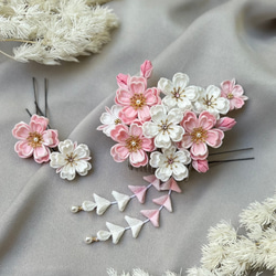 つまみ細工 桜の髪飾り 白・ピンク *袴 *藤下がり *卒業式 *入学式