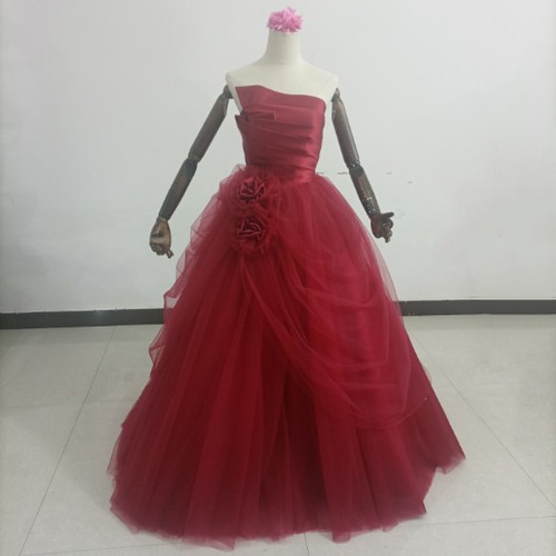 送料無料 ！上品！ 豪華！ ベアトップ ボルドー色 ソフトチュール  