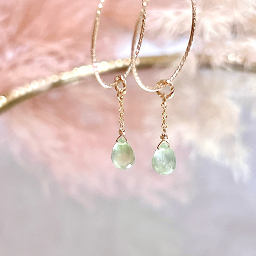 pignon-】14KGF プレナイト ドロップ プチチェーン ピアス・イヤリング  