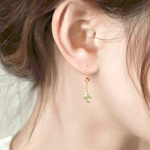 pignon-】14KGF プレナイト ドロップ プチチェーン ピアス