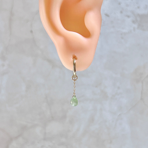 pignon-】14KGF プレナイト ドロップ プチチェーン ピアス