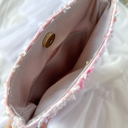 春のお出掛け❤️さくら色 ピンク ツイード スマホポシェット  チェーンショルダー コンパクト ご褒美 プレゼント 3枚目の画像