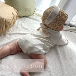 【2wayタイプの洗える麦わらボンネット】麦わら帽子　赤ちゃん 2枚目の画像