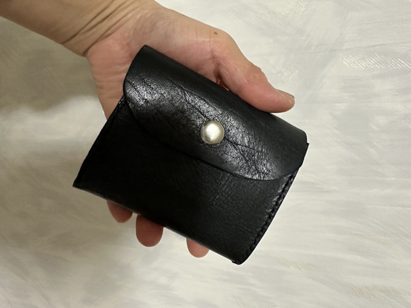 コンパクト財布本革レザー手縫いミニ財布 2枚目の画像