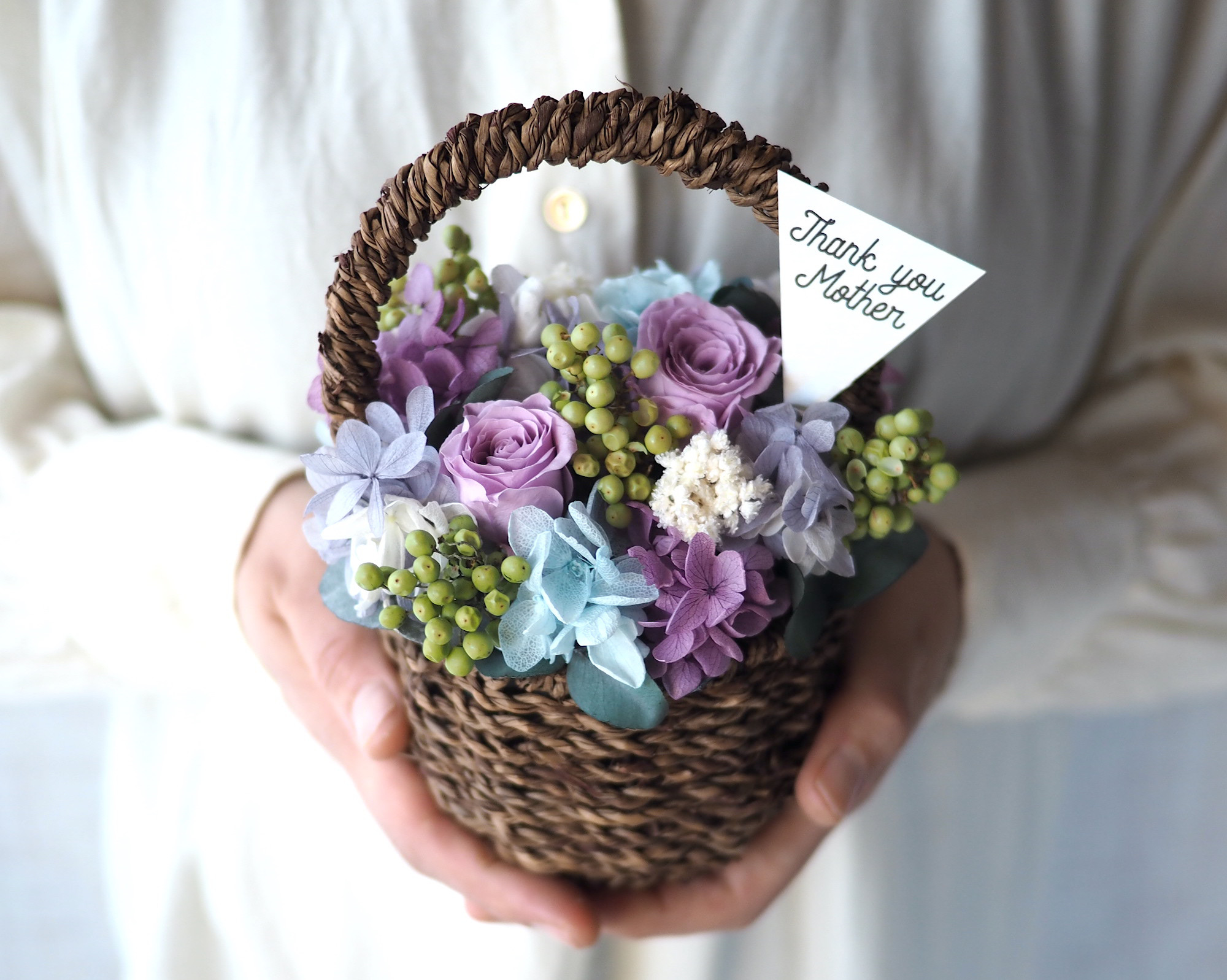 Flower basket  -purple rose- (S)