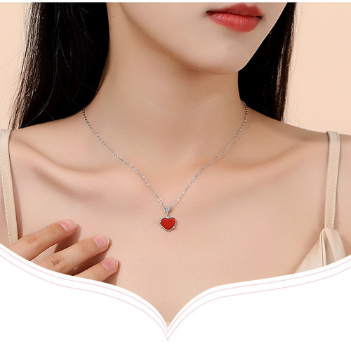 ハート 赤瑪瑙 愛 シルバーネックレス キュービックジルコニア