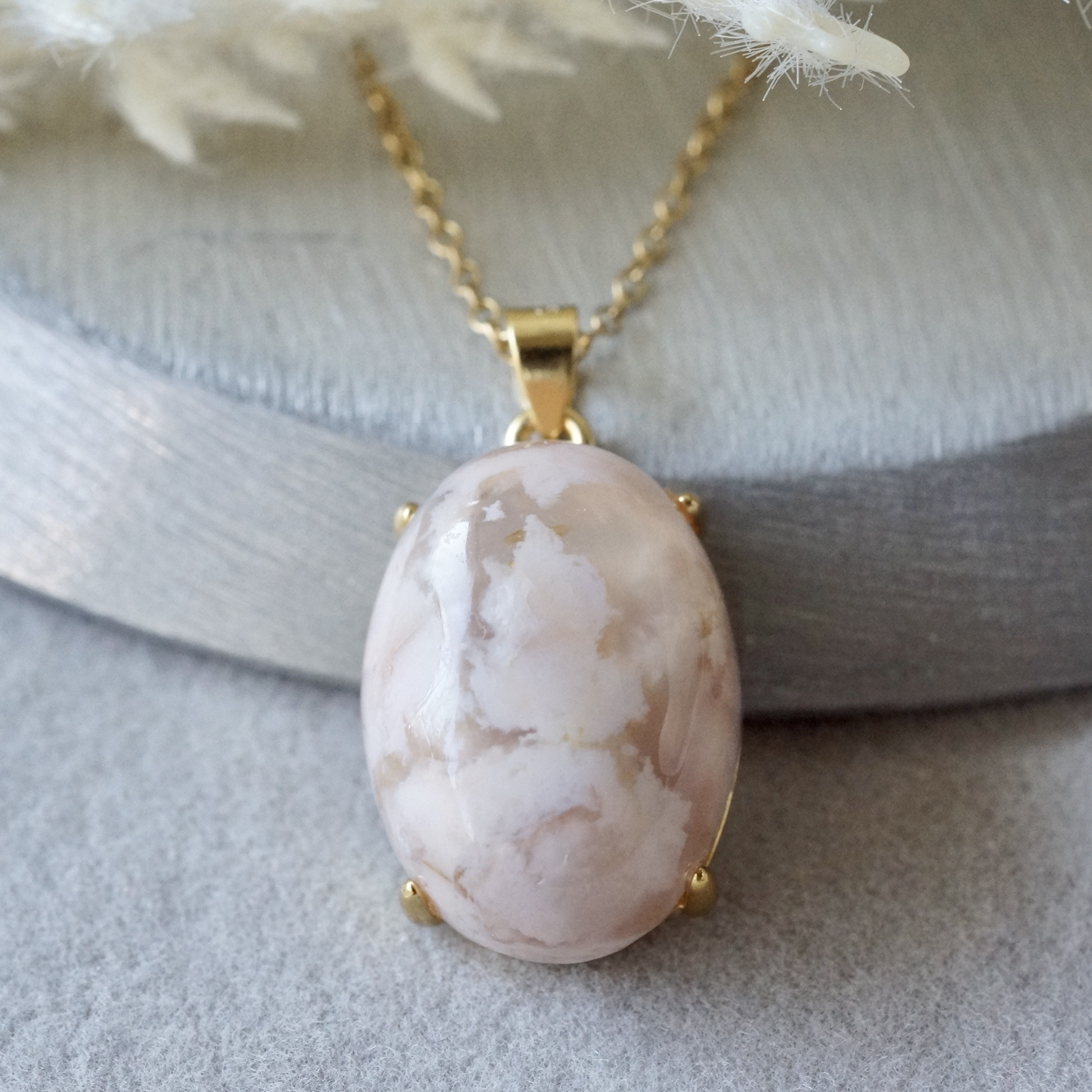 【送料無料】再販　桜メノウ　ペンダントトップ　18kゴールドプレーテド　シルバー925　18x13mm