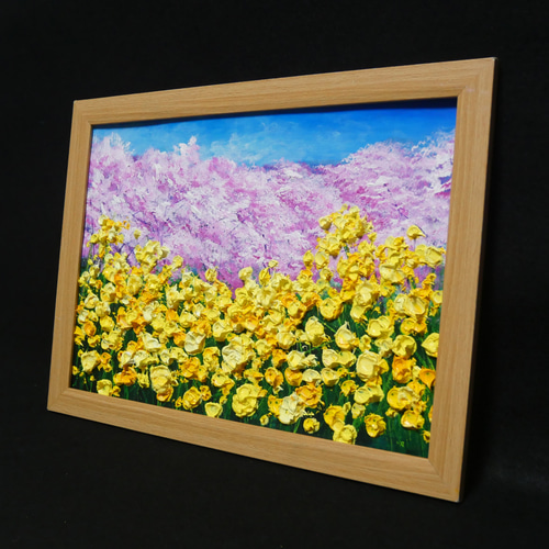 油絵 油彩 油彩画 絵 絵画【菜の花と桜】 絵画 HR 通販 17494691