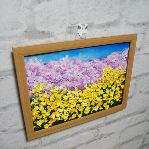 油絵 油彩 油彩画 絵 絵画【菜の花と桜】 絵画 HR 通販 17494691