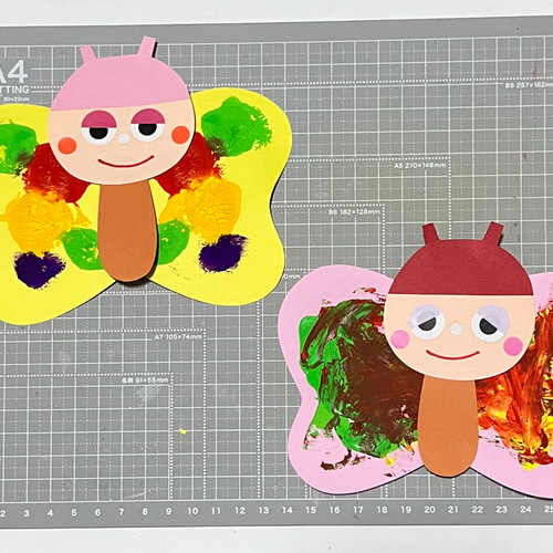 ちょうちょ 2枚 エプロン 保育士 ハンドメイド ストライプ