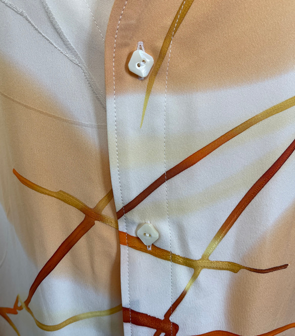 着物リメイク1点もの】金継ぎのような柄　羽織ロングカーディガン【ヴィンテージ着物】オレンジ系 8枚目の画像