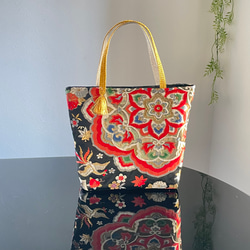 着物リメイク. アンティーク丸帯 × 本革 トートバッグ. ハンドメイド 花鳥柄 f61f36b4674462507b43109dc6cb96