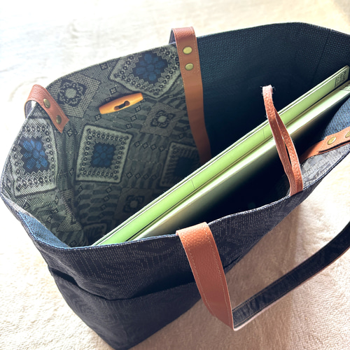 日本/大島紬】アンティーク大島紬のトートバッグ リバーシブル 龍郷青