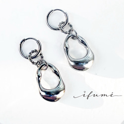 【ifumé】ゴロンとしたドロップのネックレス＆ピアス（イヤリング）SILVER Set サージカルステンレス 2枚目の画像