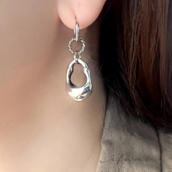 【ifumé】ゴロンとしたドロップのネックレス＆ピアス（イヤリング）SILVER Set サージカルステンレス 6枚目の画像