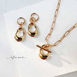 【ifumé】ゴロンとしたドロップのネックレス＆ピアス（イヤリング）GOLD Set サージカルステンレス 1枚目の画像