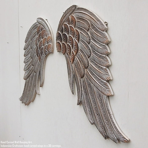 羽 オブジェ ブラウンホワイト 天使 翼 壁掛け インテリア アジアン