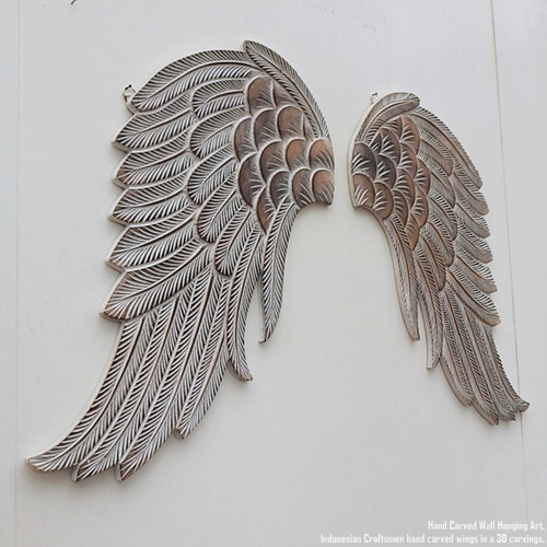 羽 オブジェ ブラウンホワイト 天使 翼 壁掛け インテリア アジアン