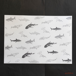 紙製ブックカバー　サメ（モノクロ）　A3判（5枚セット） 9枚目の画像