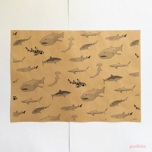 紙製ブックカバー　サメ（モノクロ）　A3判（5枚セット） 5枚目の画像