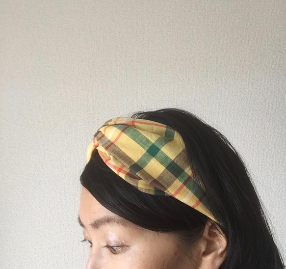 馬德拉斯格紋頭巾（黃色） 第5張的照片
