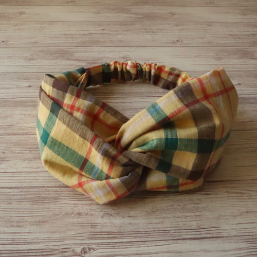 マドラスチェックのターバン（イエロー系） ヘアバンド・ターバン