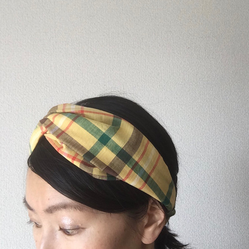 マドラスチェックのターバン（イエロー系） ヘアバンド・ターバン