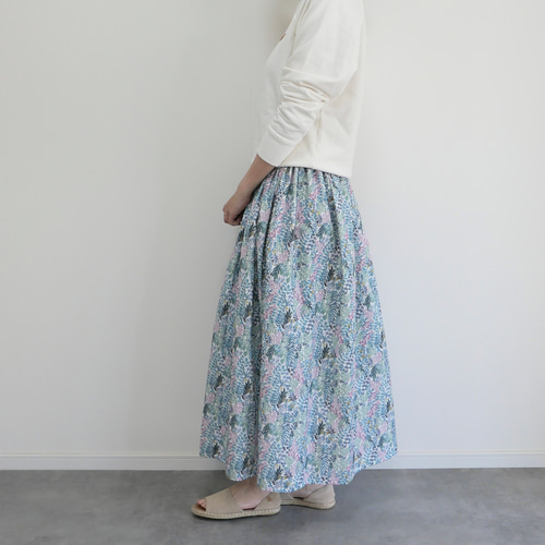 【美品】キャバン　2way ボタニカルスカート　シルク　ターコイズブルー 美品】キャバン 2way ボタニカルスカート シルク ターコイズブルー