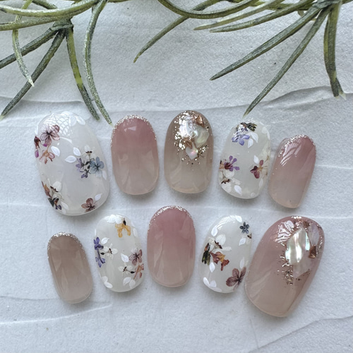 No.82 ふんわり押し花ネイル/春ネイル/ピンクネイル/押し花