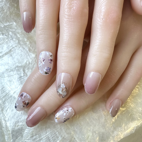 No.82 ふんわり押し花ネイル/春ネイル/ピンクネイル/押し花