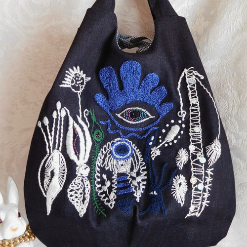 Ragstar 刺繍入りデニムバッグ Ragstar 刺繍入りデニムキャリーバッグ
