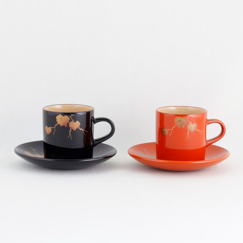 伝統工芸 輪島塗 ペア珈琲カップ 蔦蒔絵【1103-1】 ティーカップ 伝統